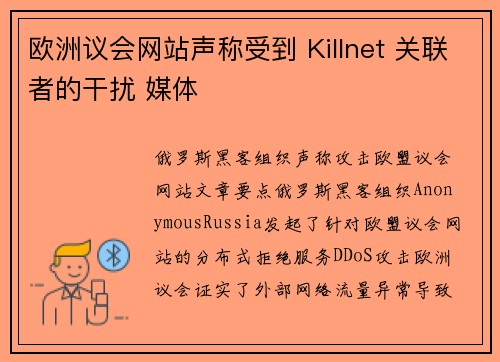 欧洲议会网站声称受到 Killnet 关联者的干扰 媒体